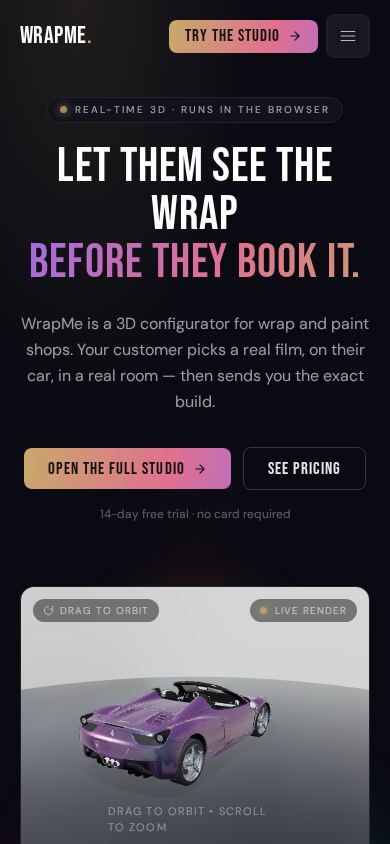 WrapMe — the live site on a phone