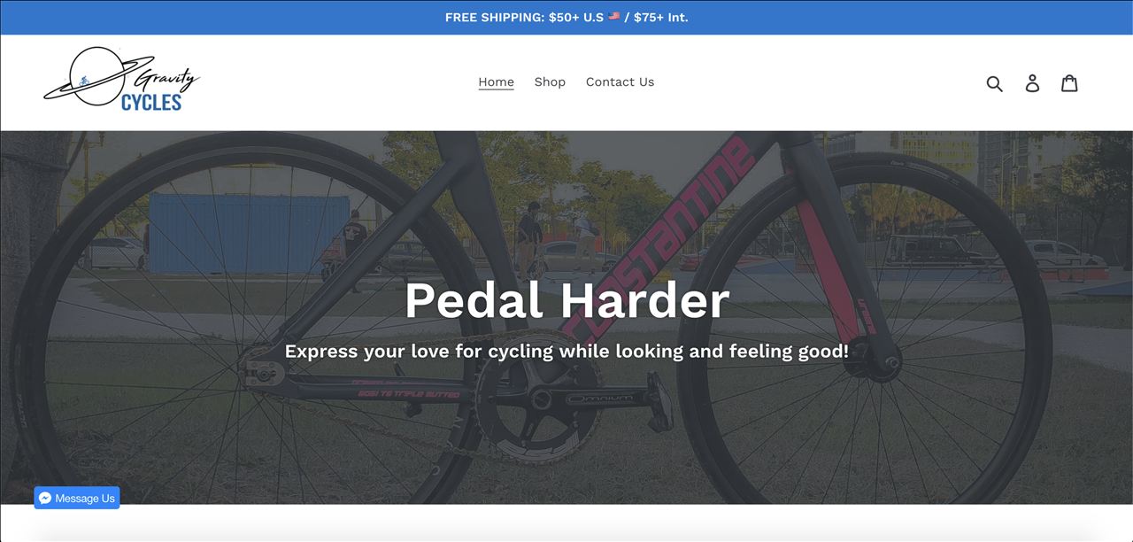 Gravity Cycles Shopify storefront